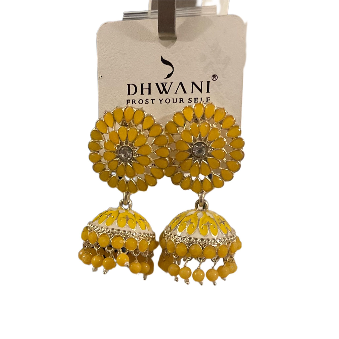 Yellow embroidered jhumka