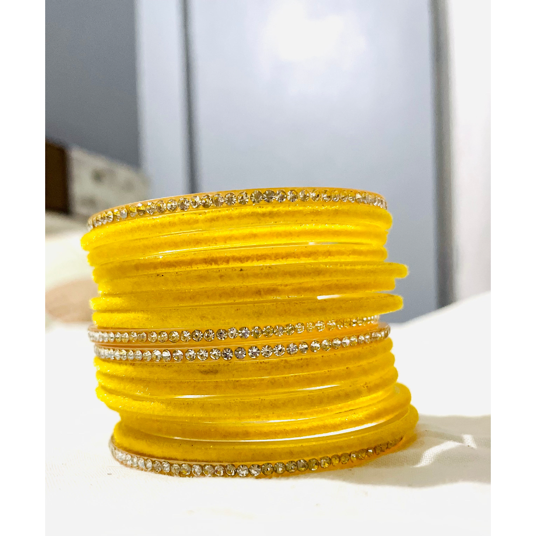 Yellow Glass Bangles - 12 piece Size M