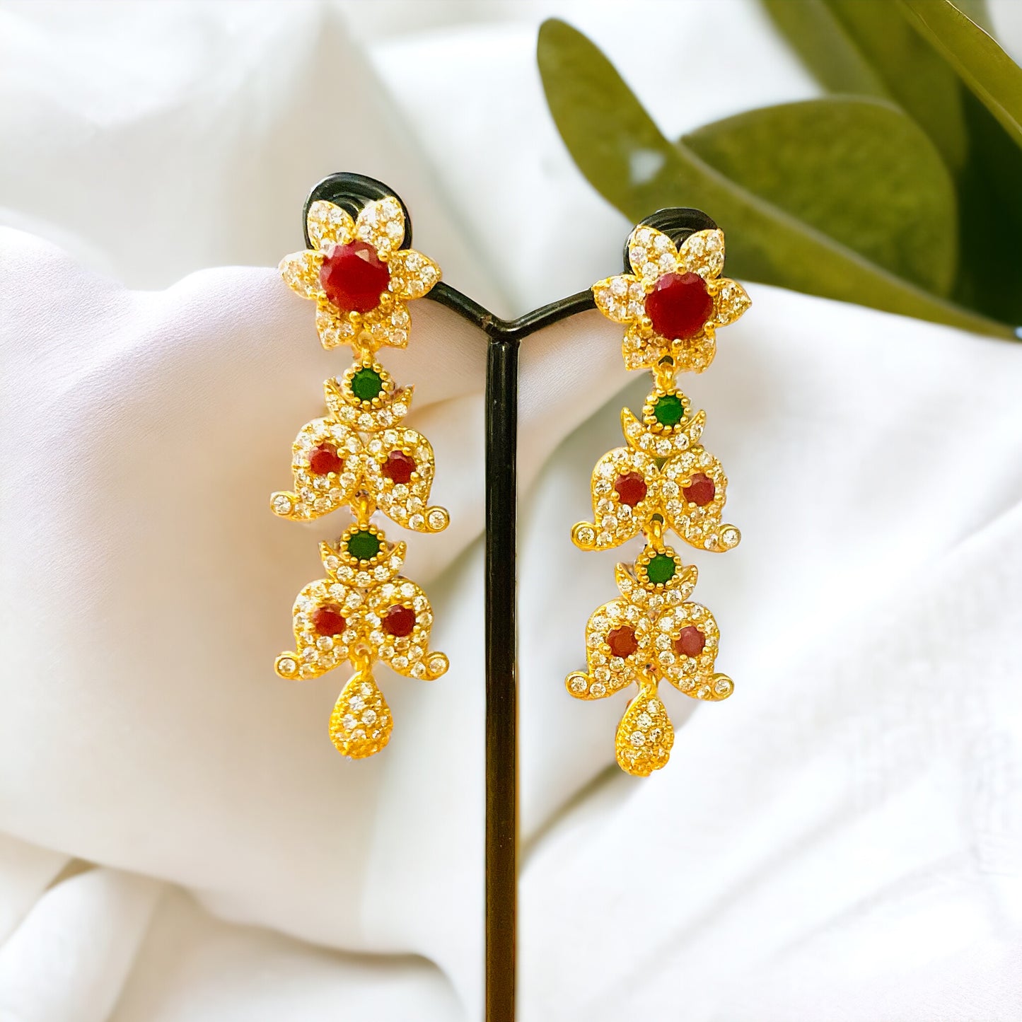 Multi coloured stone earring - gold plated