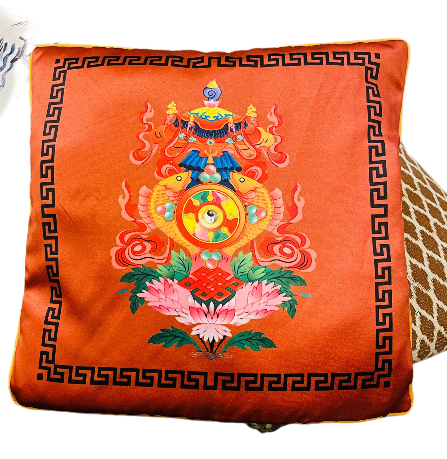 Tibetan print cushion cover 40cm x40cms - set of 5 - Orange