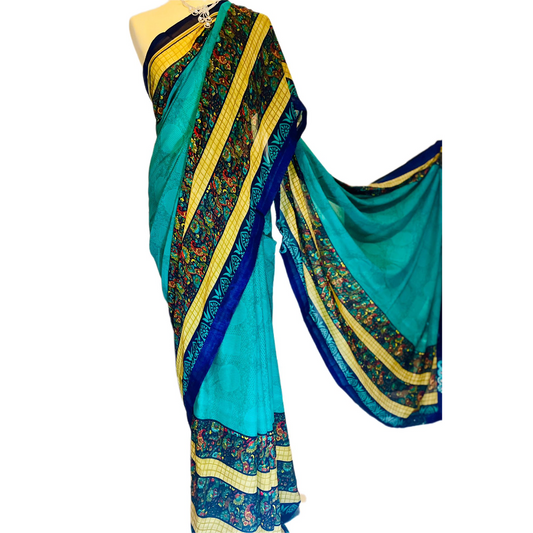 Printed Chiffon Blue Saree