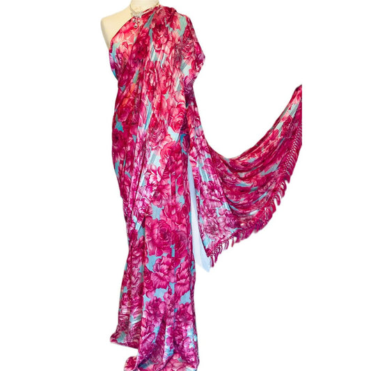 Chiffon Printed Pink Floral Saree