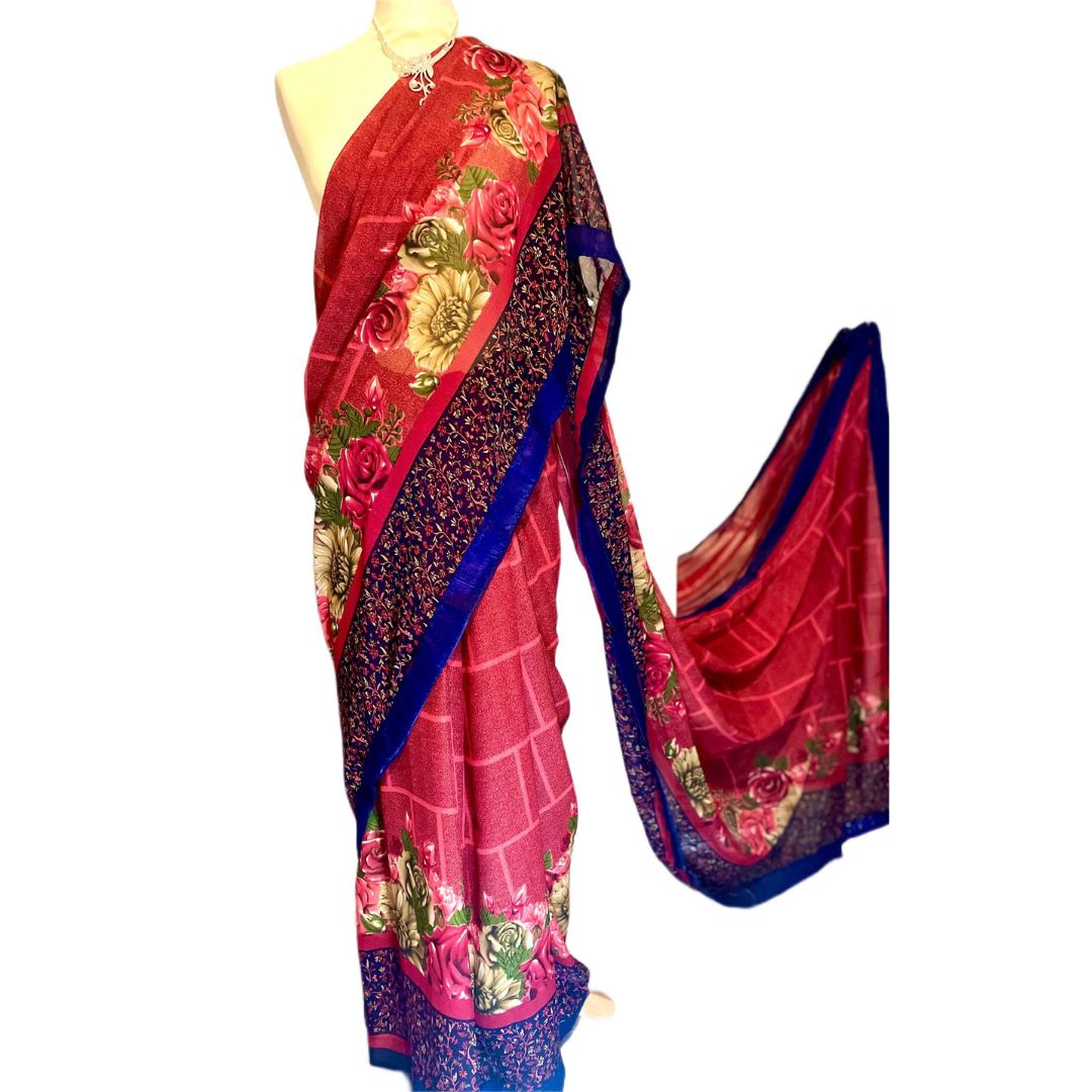 Chiffon Printed Red Saree