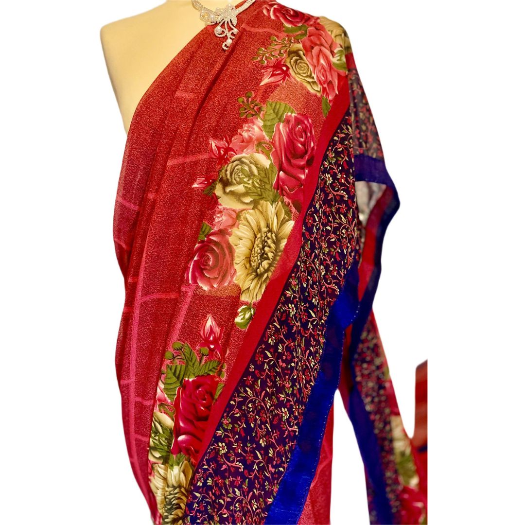 Chiffon Printed Red Saree