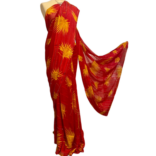 Light-weighted Printed Red Saree