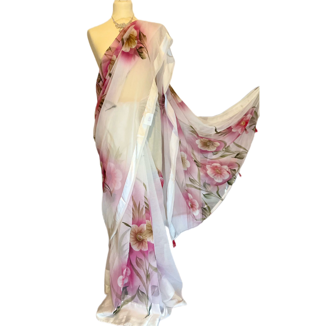 Ready-Made georgette Saree-Pink