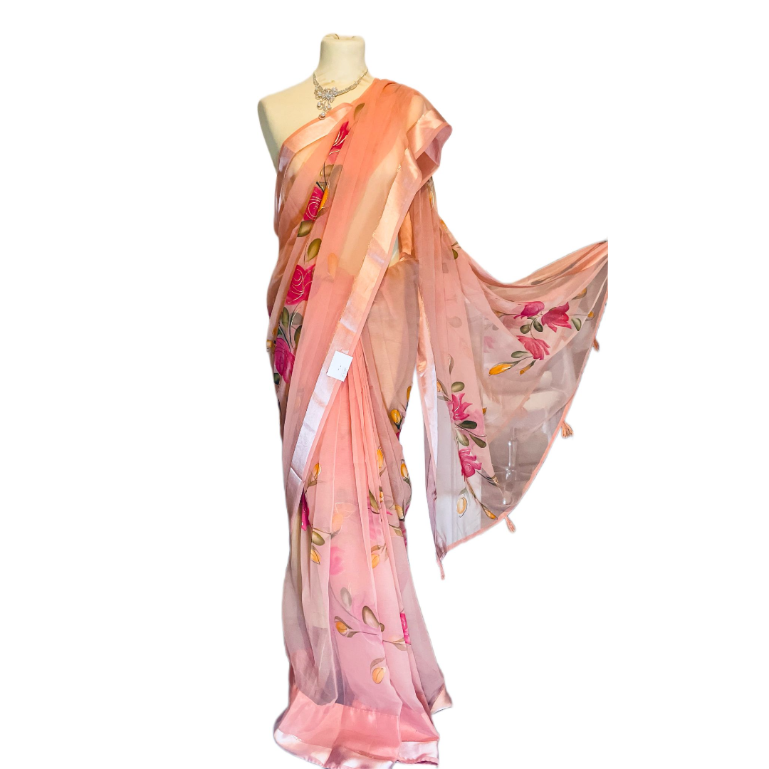 Ready-Made georgette Saree-Light Orange