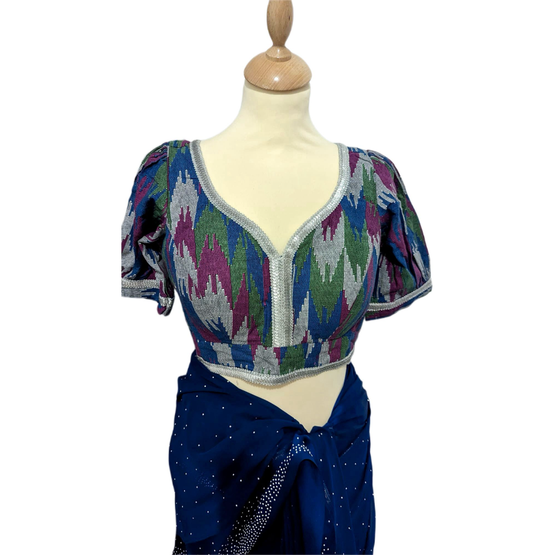 Traditional Nepali Blue Dhaka Blouse