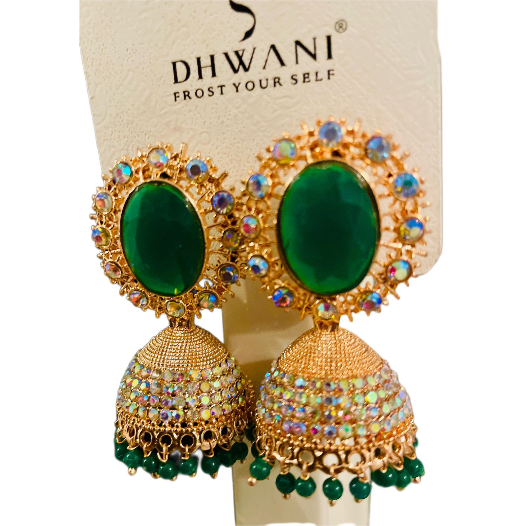 Party wear Jhumka-Golden mixed with green