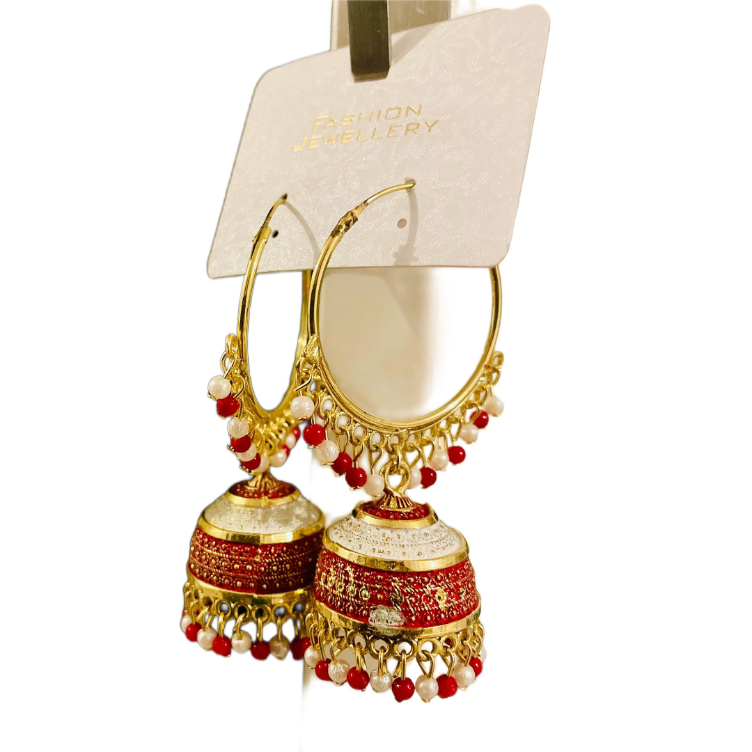 Earring Style Festive Jhumka-Red and Golden