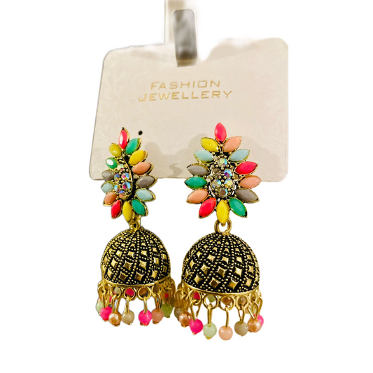 Mixed color Embroided Jhumka