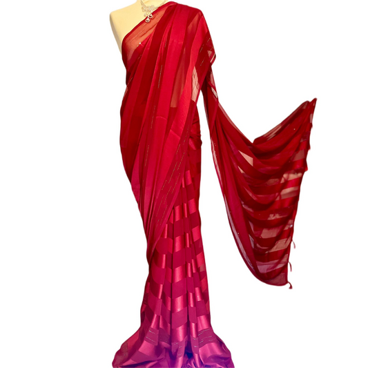 Simple Red chiffon Saree