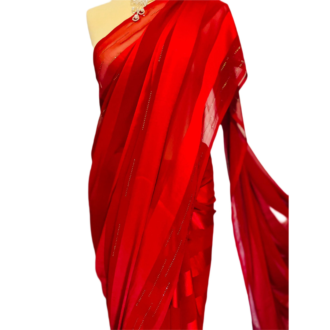 Simple Red chiffon Saree